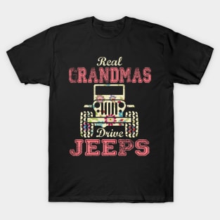 Real Grandmas Drive Jeeps Cute Flower Jeep Floral Jeeps Women/Kid Jeep Lover Jeep Girl T-Shirt